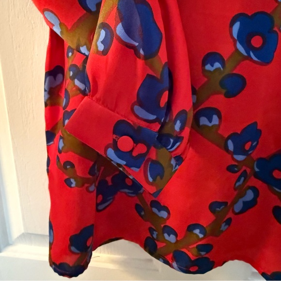 J. Crew Collection Tie-neck top in lattice floral red and blue small AW676 EUC - Picture 7 of 9